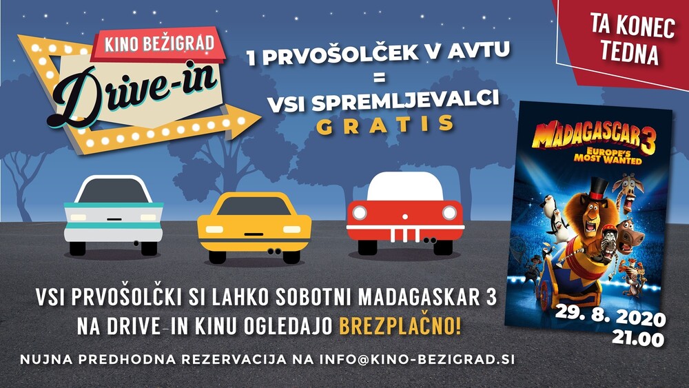 Madagaskar 3 v Drive-in kinu brezplačen za prvošolčke