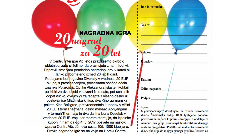 Nagradna igra 20 nagrad za 20 let